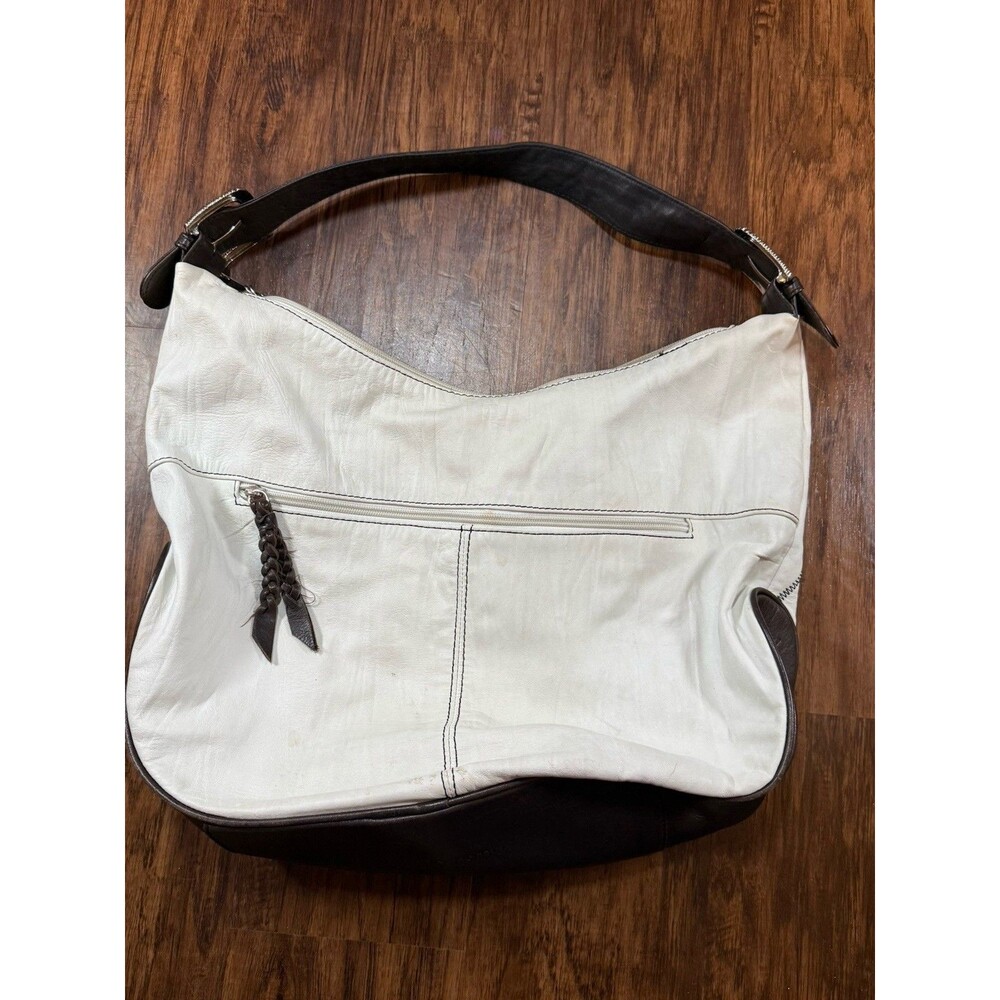 Allison Scott Hobo-style Shoulder Bag Ivory Brown Stitching - Picture 2 of 4